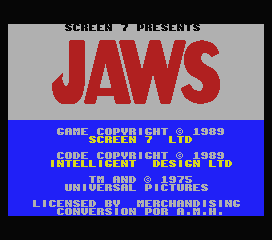 Jaws (MSX) screenshot: Title screen and copyright info