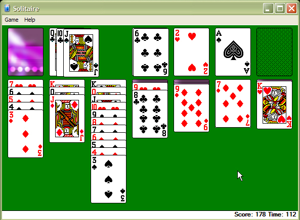 Microsoft Windows XP (included games) (Windows) screenshot: A Solitaire game in progress