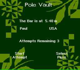 Olympic Summer Games (SNES) screenshot: The bar is at 5.40m.
