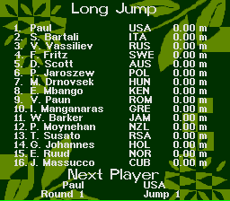 Olympic Summer Games (SNES) screenshot: Next: The long jump