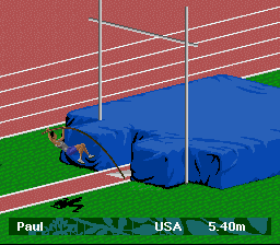 Olympic Summer Games (SNES) screenshot: Trying to vault.