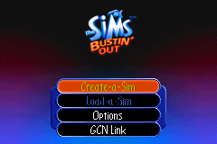 The Sims: Bustin' Out (Game Boy Advance) screenshot: Main Menu