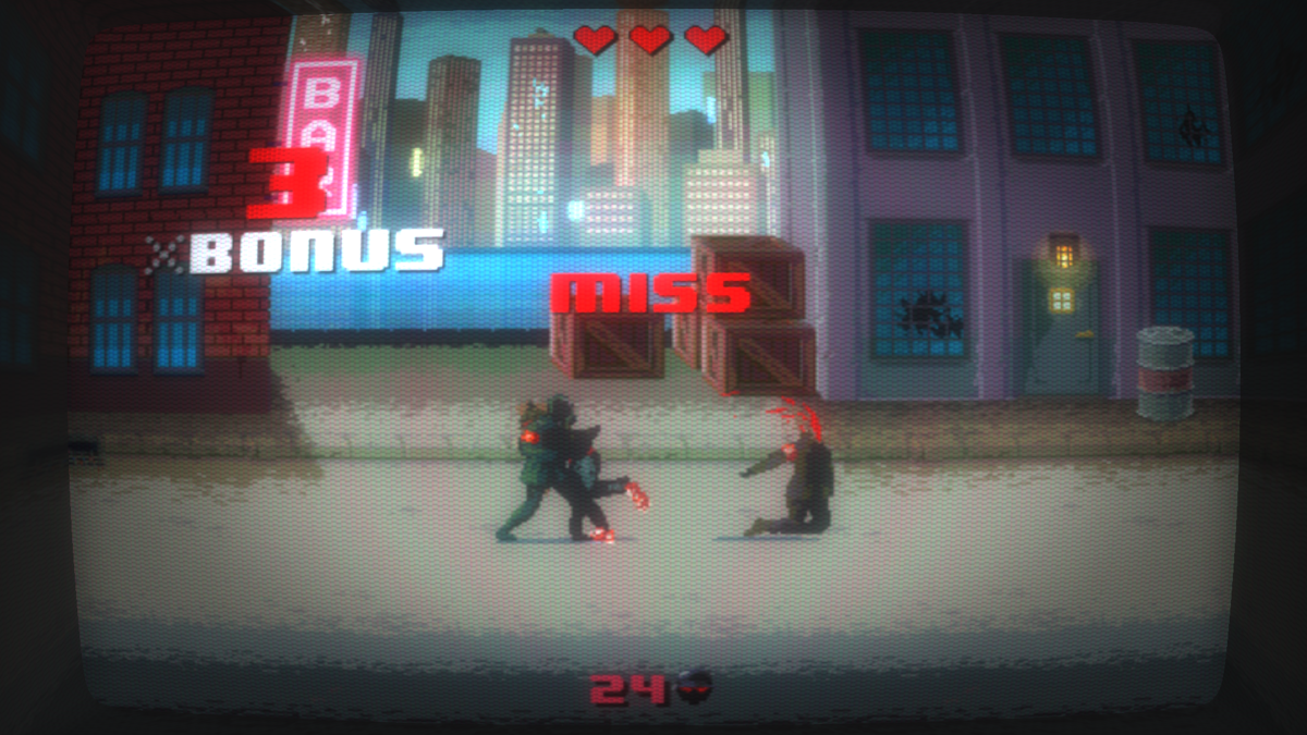 Kung Fury: Street Rage (Windows) screenshot: Miss an attack, and not only do you lose part of your combo, you're also left vulnerable to attack for a few seconds!