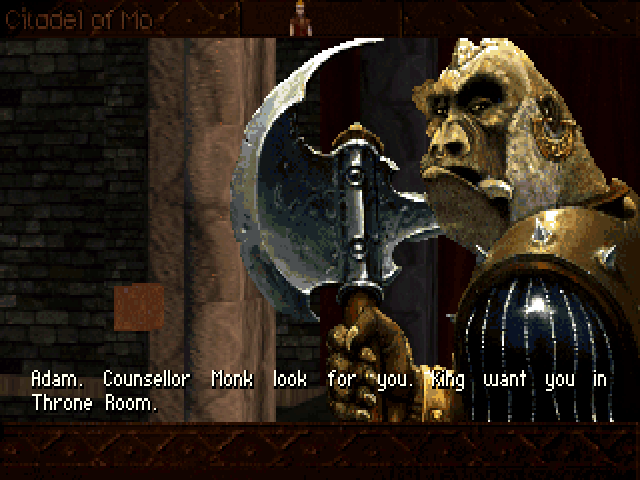 Lost Eden (Windows) screenshot: Talking to one of the king's guards