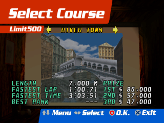 Air Race Championship (PlayStation) screenshot: Select course, River Town sure looks like Venice