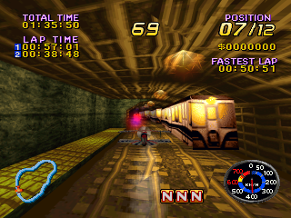 Air Race Championship (PlayStation) screenshot: Moonlight City, flying through a subway tunnel