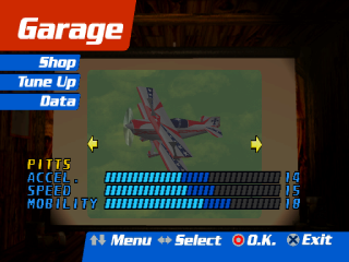 Air Race Championship (PlayStation) screenshot: Select your plane, each plane has its strengths and weaknesses