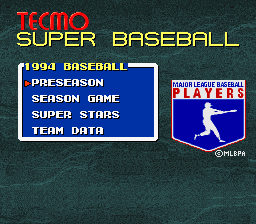 Tecmo Super Baseball (SNES) screenshot: Main menu