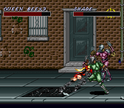 Cosmo Police Galivan II: Arrow of Justice (SNES) screenshot: Dashing into a fight is usually a bad idea.