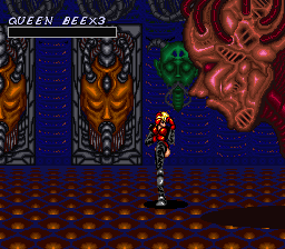 Cosmo Police Galivan II: Arrow of Justice (SNES) screenshot: This may look like a boss, but really she just spits out the same three bosses to fight you before finally dying.