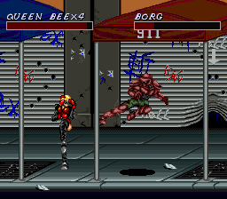 Cosmo Police Galivan II: Arrow of Justice (SNES) screenshot: Enemy type #2, the Borg, are basically the same as Shades, but slightly better in all respects.