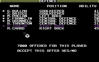 Kenny Dalglish Soccer Manager (Commodore 64) screenshot: Team Roster