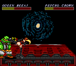 Cosmo Police Galivan II: Arrow of Justice (SNES) screenshot: Time to kick this clown back to doing childrens' parties.