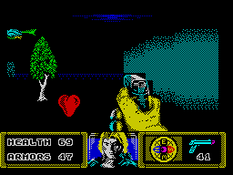 The Dark (ZX Spectrum) screenshot: Level 1: Vitality.<br> - Get over here you sissy! (talking to Thanatos)
