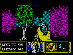 The Dark (ZX Spectrum) screenshot: Level 1: Suspense behind a tree.
