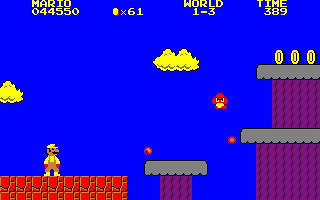 Super Mario Bros. Special (PC-88) screenshot: World 1-3 takes place over a giant chasm.