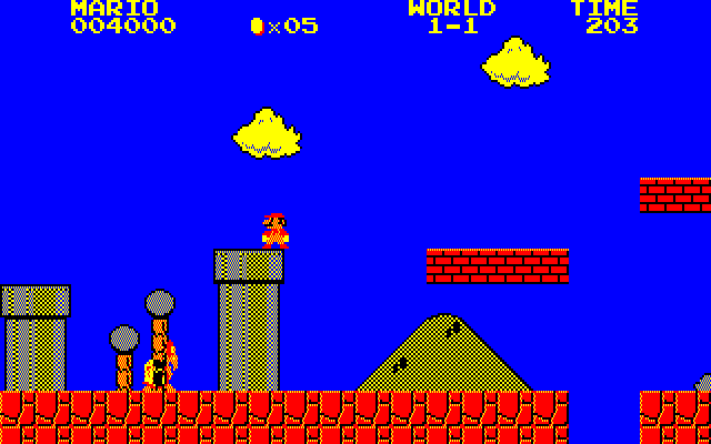 Super Mario Bros. Special (PC-88) screenshot: Pipes may take you to secret areas.