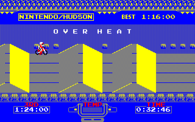 Excitebike (PC-88) screenshot: Use too much turbo and this happens!