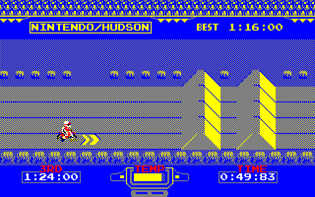 Excitebike (PC-88) screenshot: The arrows reduce the engine's temperature.