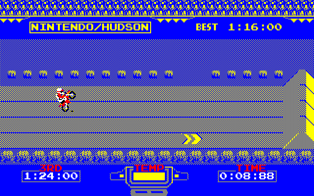 Excitebike (PC-88) screenshot: Popping a rad wheelie.