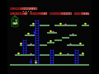 Chuckie Egg (MSX) screenshot: A hen is in the way