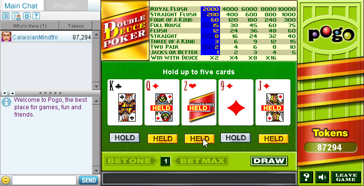 Double Deuce Poker (Browser) screenshot: As suspected this is a pretty simple and straightforward video poker game.