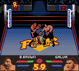 Ready 2 Rumble Boxing (Game Boy Color) screenshot: Buster Brown takes a low hit from Salua