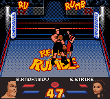 Ready 2 Rumble Boxing (Game Boy Color) screenshot: If Selene can spell "rumble" she may be able to regain the advantage over Boris.