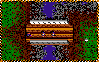 J.R.R. Tolkien's The Lord of the Rings, Vol. I (Amiga) screenshot: Searching for the kids in the Eastern Wood ruins.