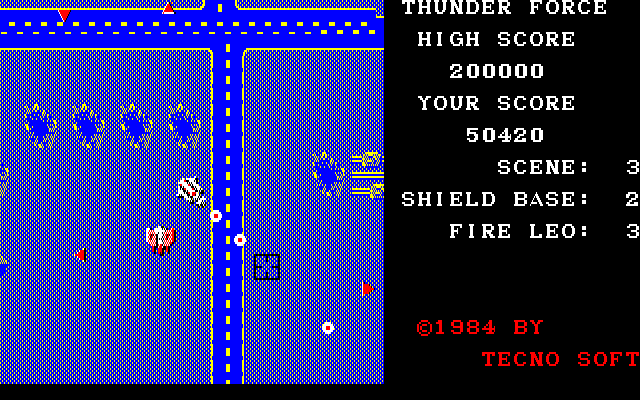 Thunder Force (PC-88) screenshot: Each stage is harder than the last, somehow