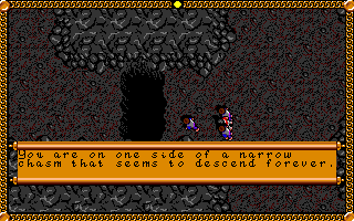 J.R.R. Tolkien's The Lord of the Rings, Vol. I (Amiga) screenshot: A chasm blocks the way.