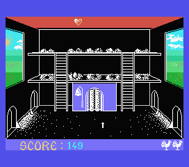 Chicken Chase (MSX) screenshot: There is one egg, a worm has popped in and the wife and I are doing the horizontal mambo inside.