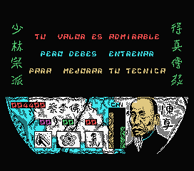 Choy-Lee-Fut Kung-Fu Warrior (MSX) screenshot: Your bravery is admirable but you must train to improve your technique.