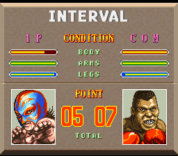 Astral Bout (SNES) screenshot: The results in between rounds
