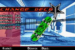 Tony Hawk's Underground (Game Boy Advance) screenshot: Change Deck.