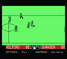 SuperStar Soccer (MSX) screenshot: Running down the field with the ball.
