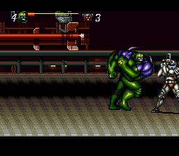 Jim Lee's WildC.A.T.S: Covert Action Teams (SNES) screenshot: Maul can also charge into enemies, ironically making him the fastest character.
