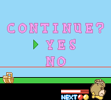 Yogi Bear: Great Balloon Blast (Game Boy Color) screenshot: Continue?