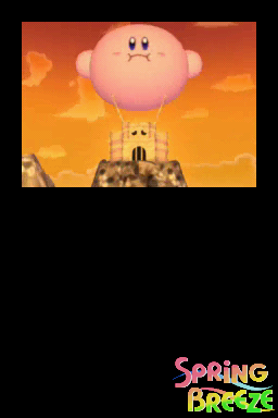Kirby Super Star Ultra (Nintendo DS) screenshot: Upon vanquishing your foe, you...uh...turn into a giant balloon and fly away with his castle.