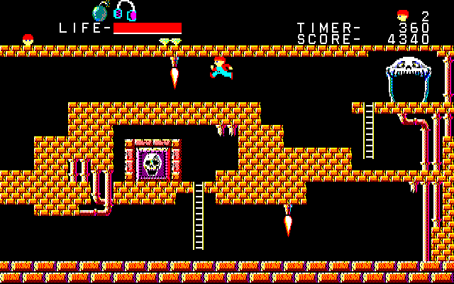 The Goonies (PC-88) screenshot: The next stage adds more traps