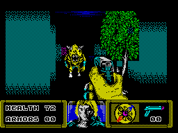 The Dark (ZX Spectrum) screenshot: Level 1: 3D Monster Chase nostalgia.<br> - Once I've met your father, inside a circus tent ya know... he was chasing me and stuff...