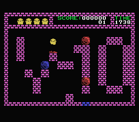 Flappy (MSX) screenshot: I am destroying a red stone.
