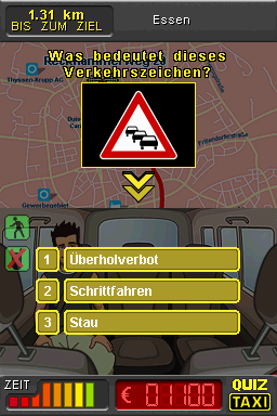 Quiz Taxi (Nintendo DS) screenshot: What is the meaning of this traffic sign?
