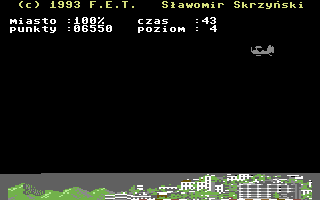 Polowanie na Litery (Commodore 64) screenshot: Grey stripe indicates hitting the town
