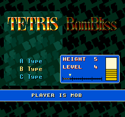 Super Tetris 2 + Bombliss (SNES) screenshot: In B-Type Tetris the player can set the speed level plus the height level of the garbage blocks