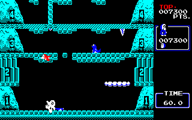 Ice Climber (PC-88) screenshot: Knocked off the mountain by an enemy