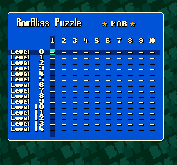 Super Tetris 2 + Bombliss (SNES) screenshot: Choosing a Bombliss puzzle to play