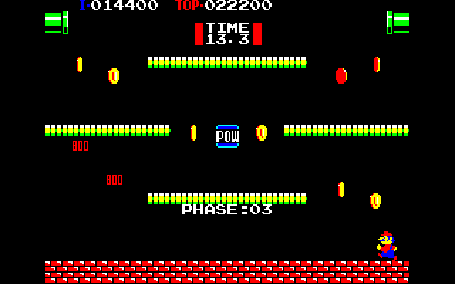 Punch Ball Mario Bros. (PC-88) screenshot: Bonus stage. Grab the coins!