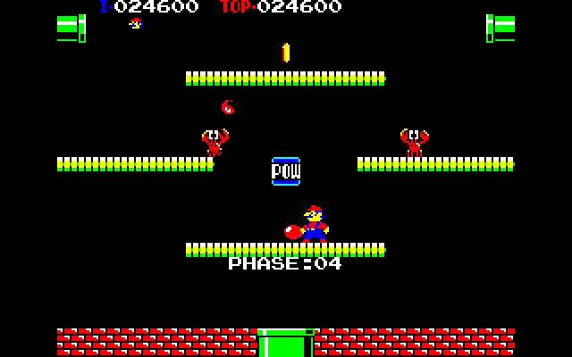 Punch Ball Mario Bros. (PC-88) screenshot: There are crabs now