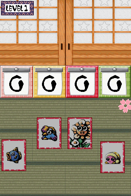 Kirby Super Star Ultra (Nintendo DS) screenshot: Wait for the curtain to open, then grab the matching card as quickly as possible.